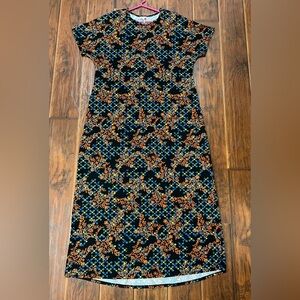 LuLaRoe Maxi Dress Plus Size 2XL Black Floral Geometric Stretchy